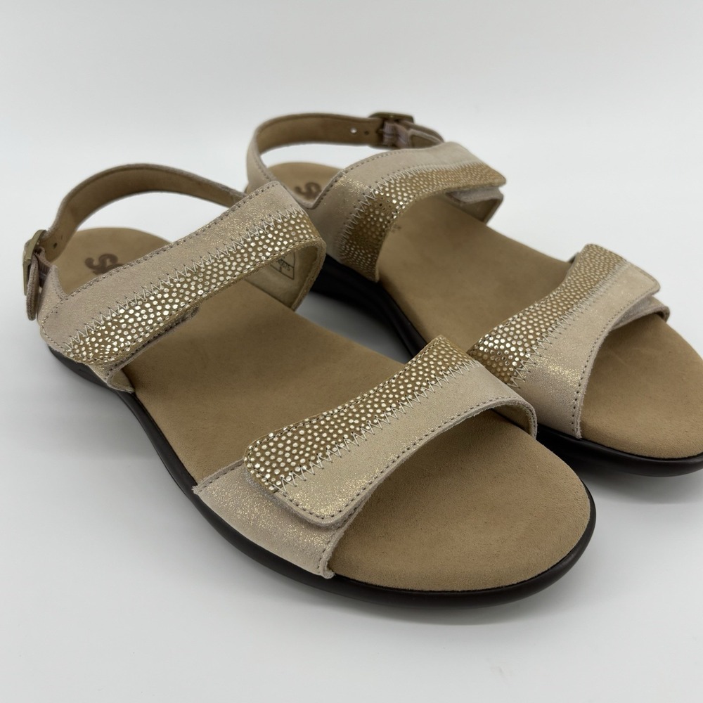 SAS Women's Slingback Strap Sandals Leather Tri Pad Comfort Tan Shimmer 9.5 MNEW